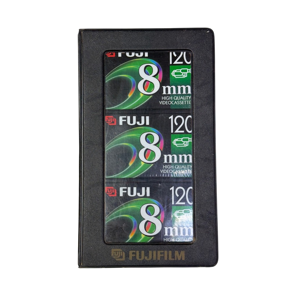 Fuji 8mm Video Cassette Tape 120 P6-120 3-Pack with Library Case New Sealed